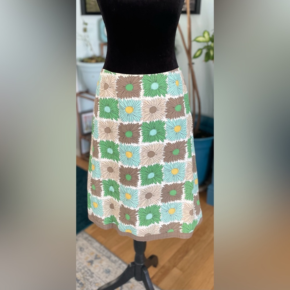 Boden Women’s Skirt 100% Cotton Retro Daisy Floral A Line Knee Length Sz. 14R